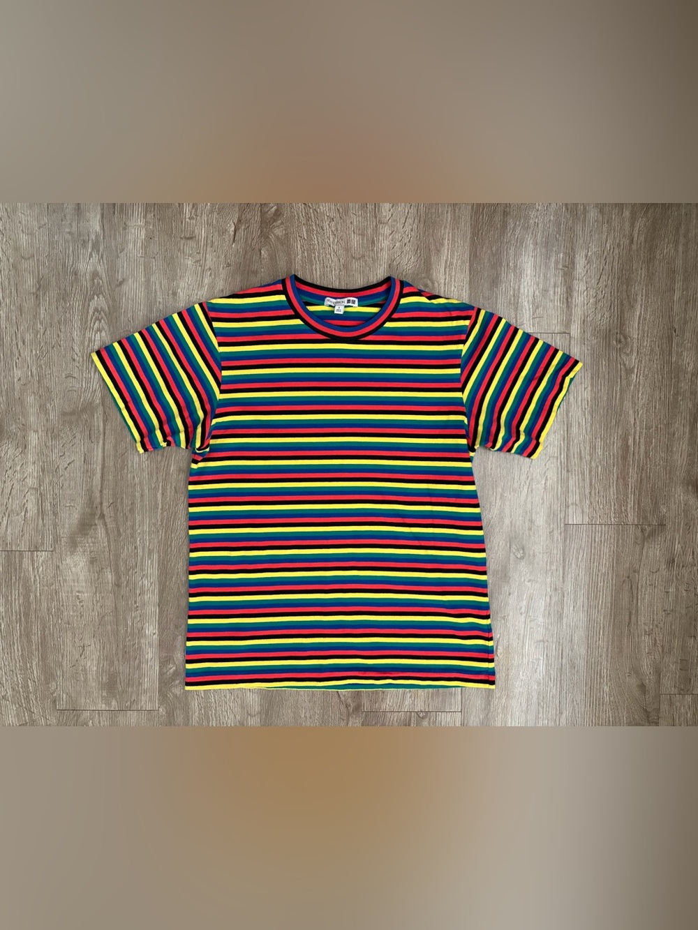 Uniqlo x JW Anderson Multicolor Striped T-Shirt Small Cotton Rainbow Crew